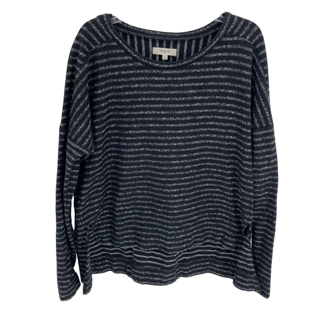 Madewell Black Marled Stripe Long Sleeve Top Women’s High Lo Size Medium